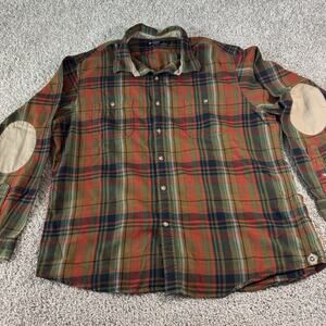Cremieux Classics Mens L/S Flannel Shirt XL Green/Orange Plaid Soft Elbow
